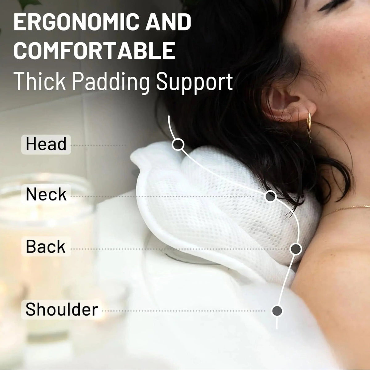 Quick-Dry Bath Pillow with 6 Suction Cups and Air Mesh