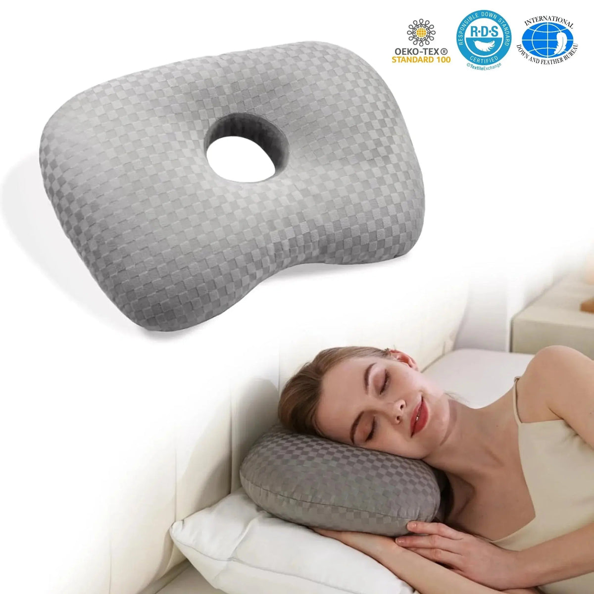 Ear Hole Pillow for Side Sleepers with Adjustable Fill