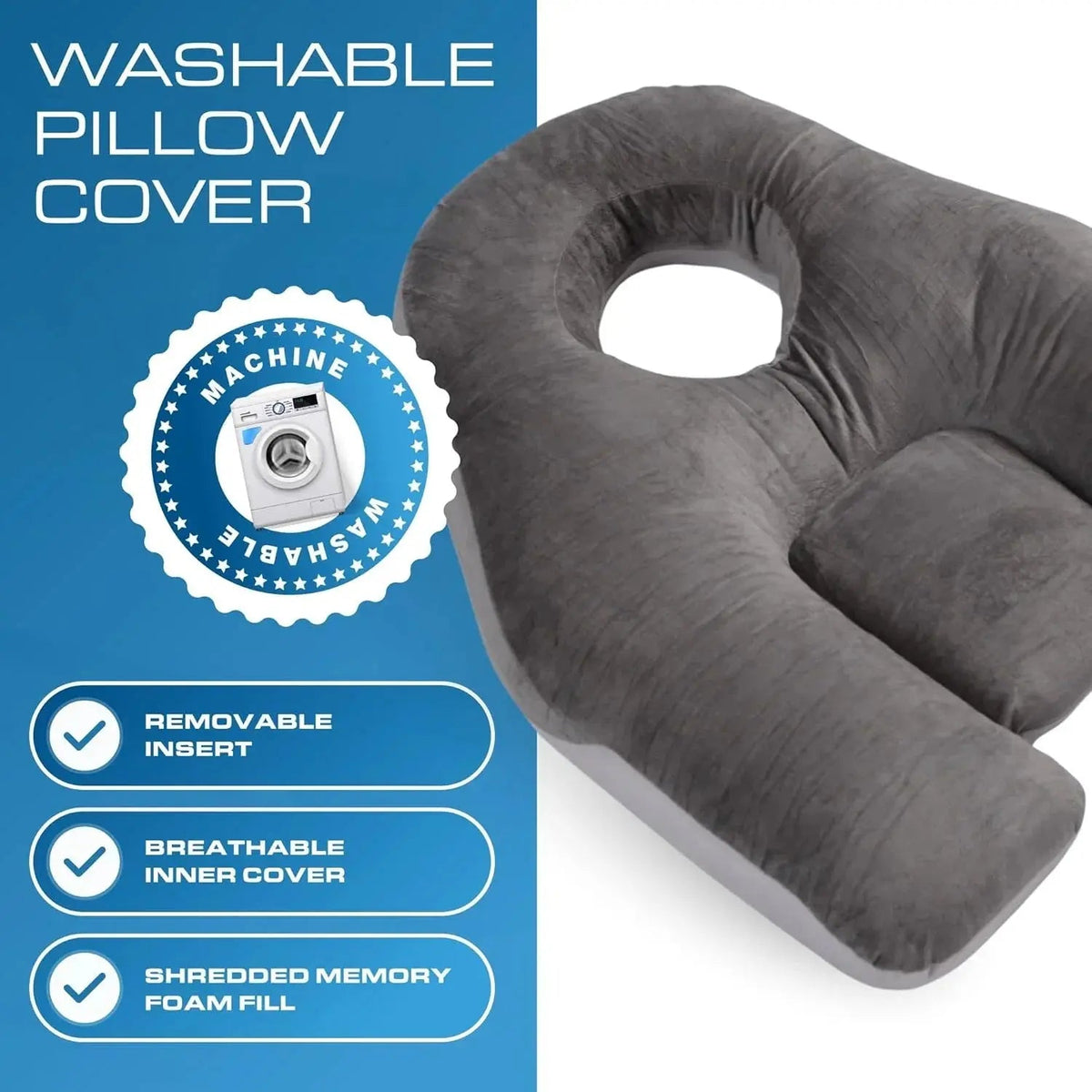 Face-Down Pillow with Shredded Memory Foam and Dual Sides