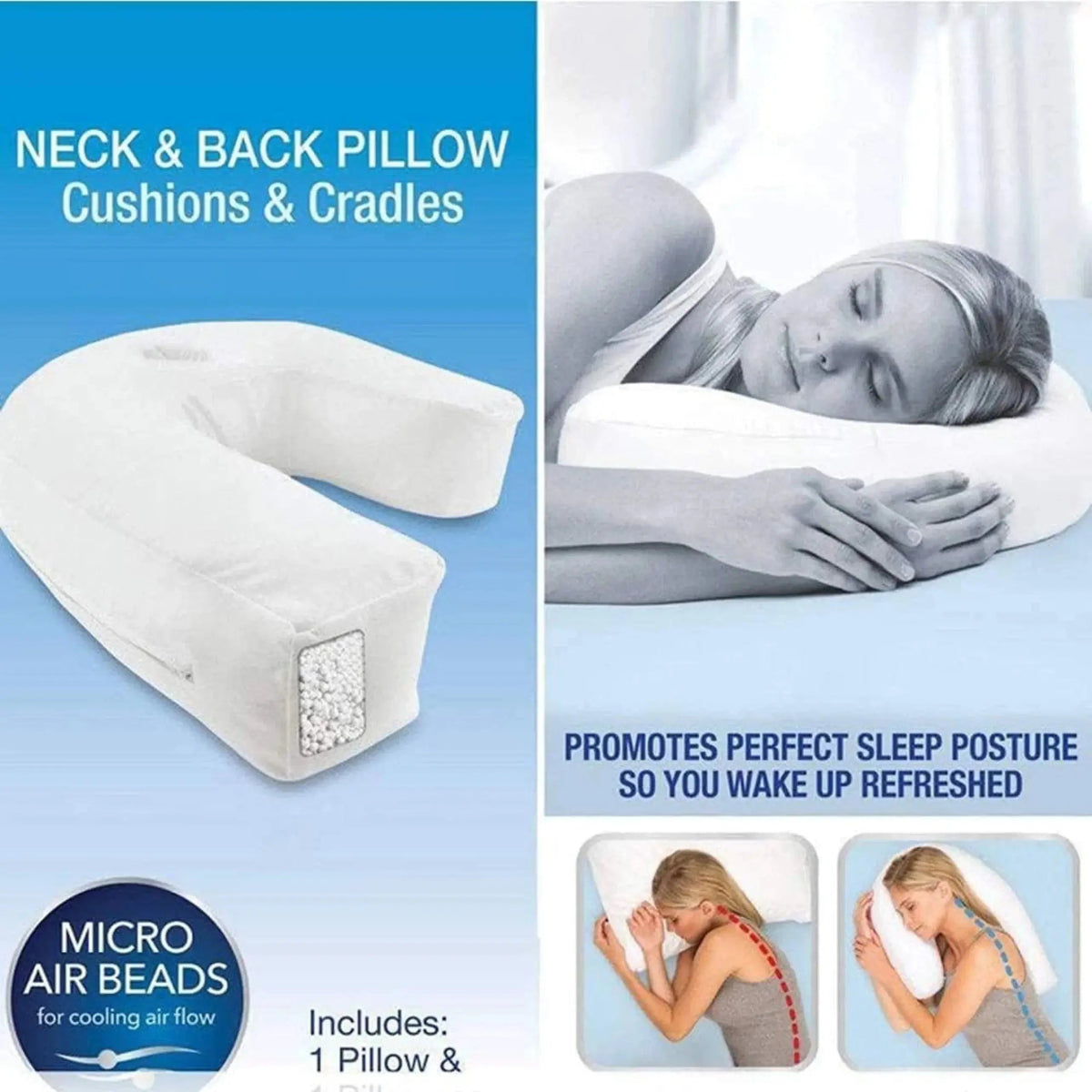 U-Shaped Side Sleeper Pillow with Ear Well and Memory Foam