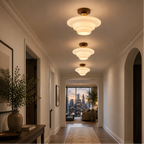 Opal Glass Flush Mount Ceiling Light with Wood Accent