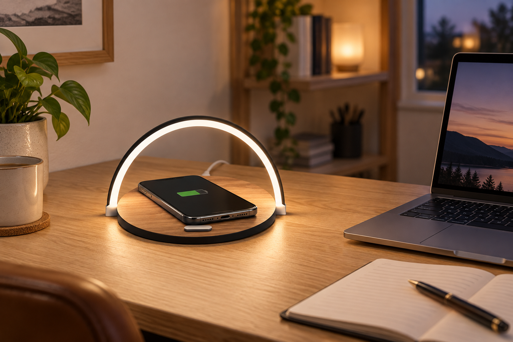 3-in-1 Wireless Charger Phone Stand & Dimmable LED Desk Lamp