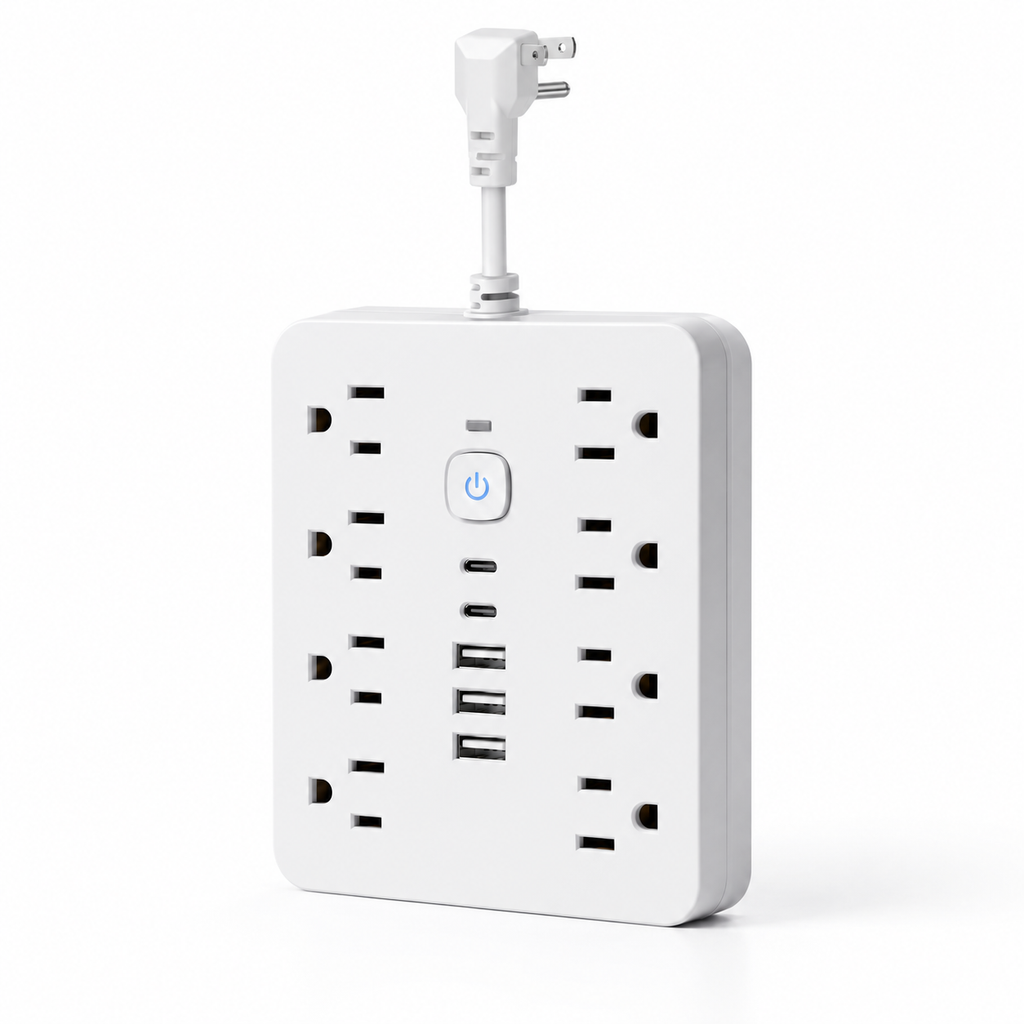 USB Surge Protector Power Strip with Flat Plug