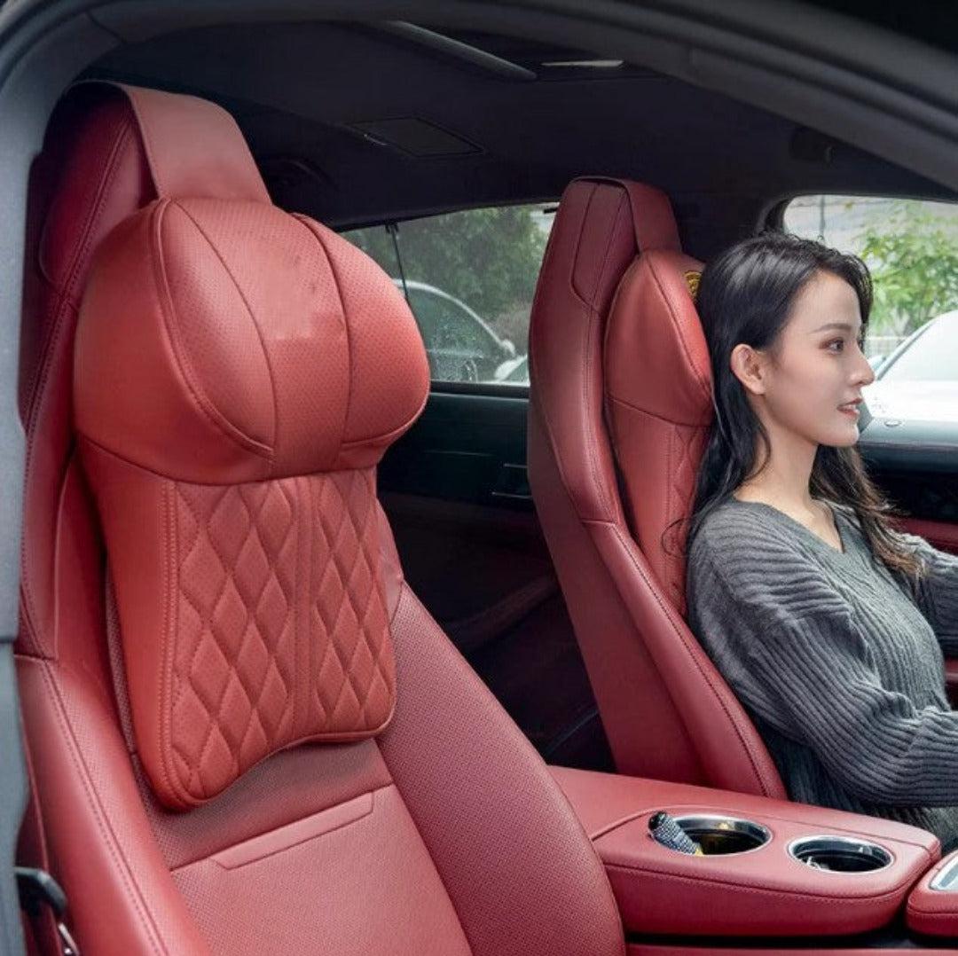 Memory Foam Car Neck Pillow with Leather Headrest Cover