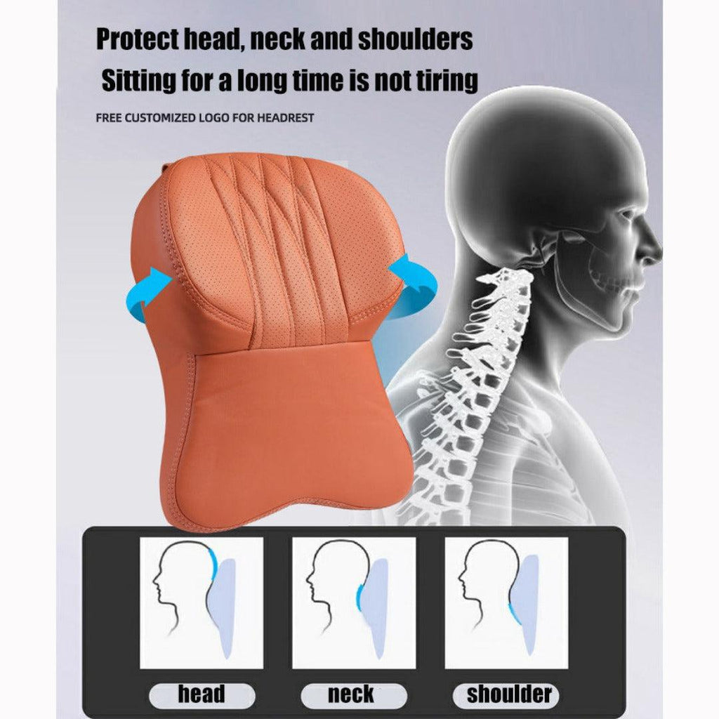 Memory Foam Car Neck Pillow with Leather Headrest Cover