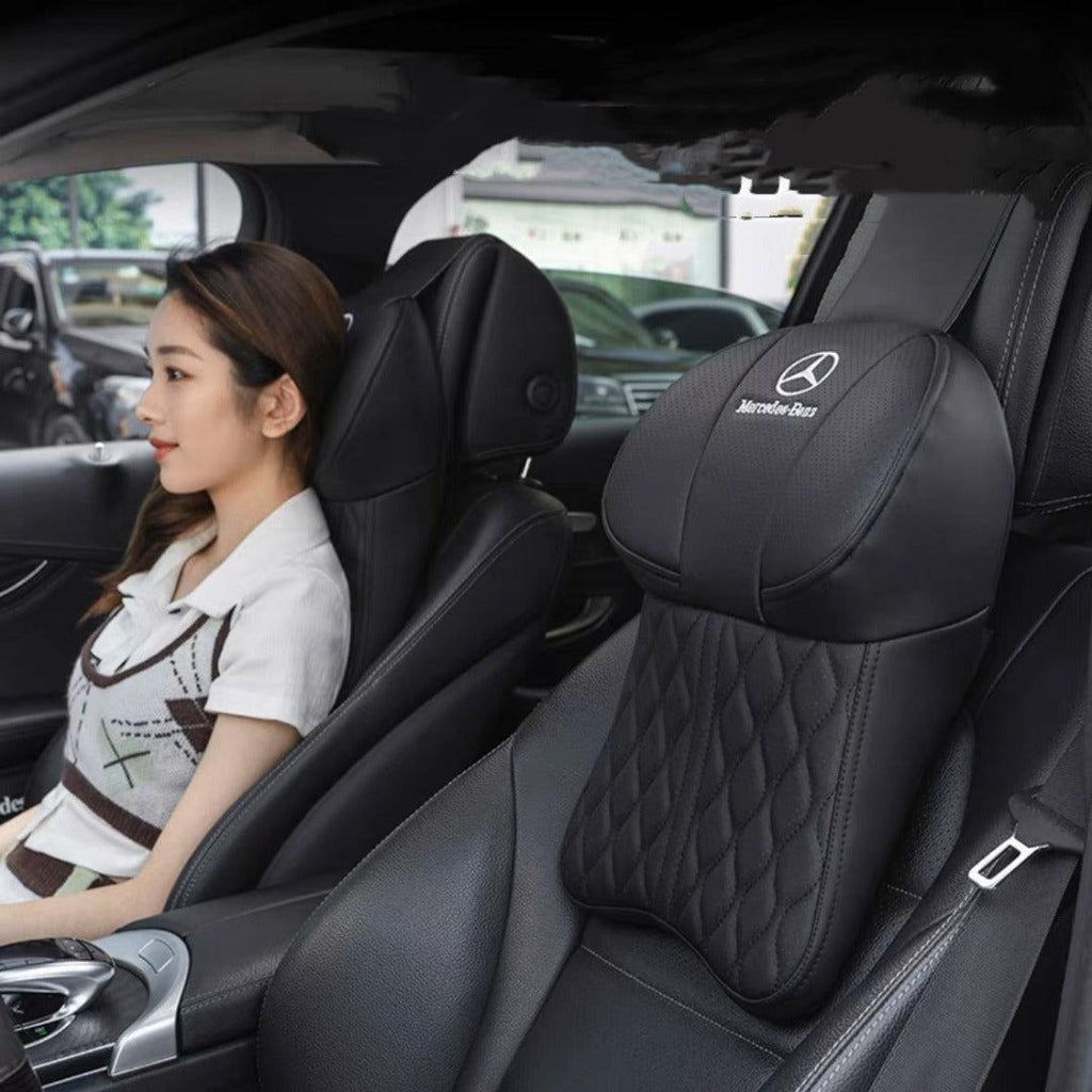 Memory Foam Car Neck Pillow with Leather Headrest Cover