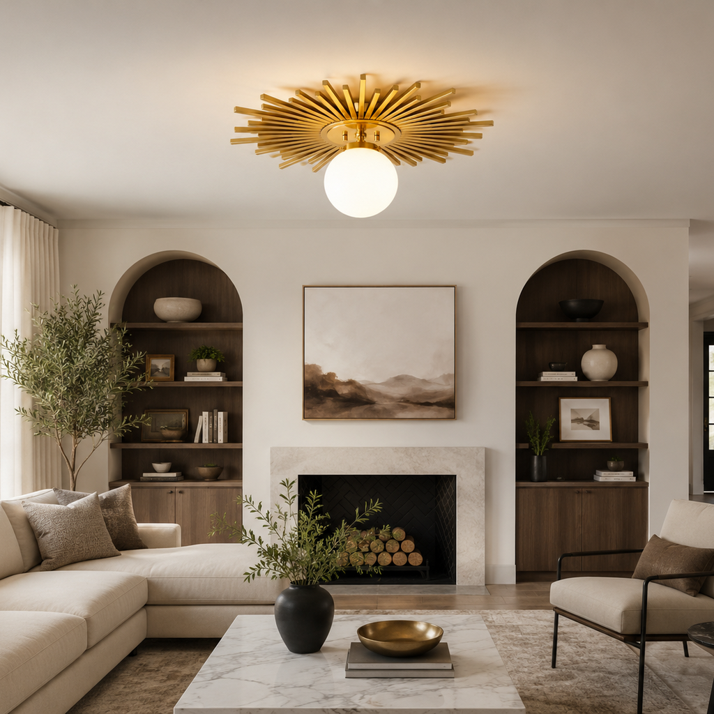 Chicelle Wide Sunburst Warm Antique Brass Ceiling Light