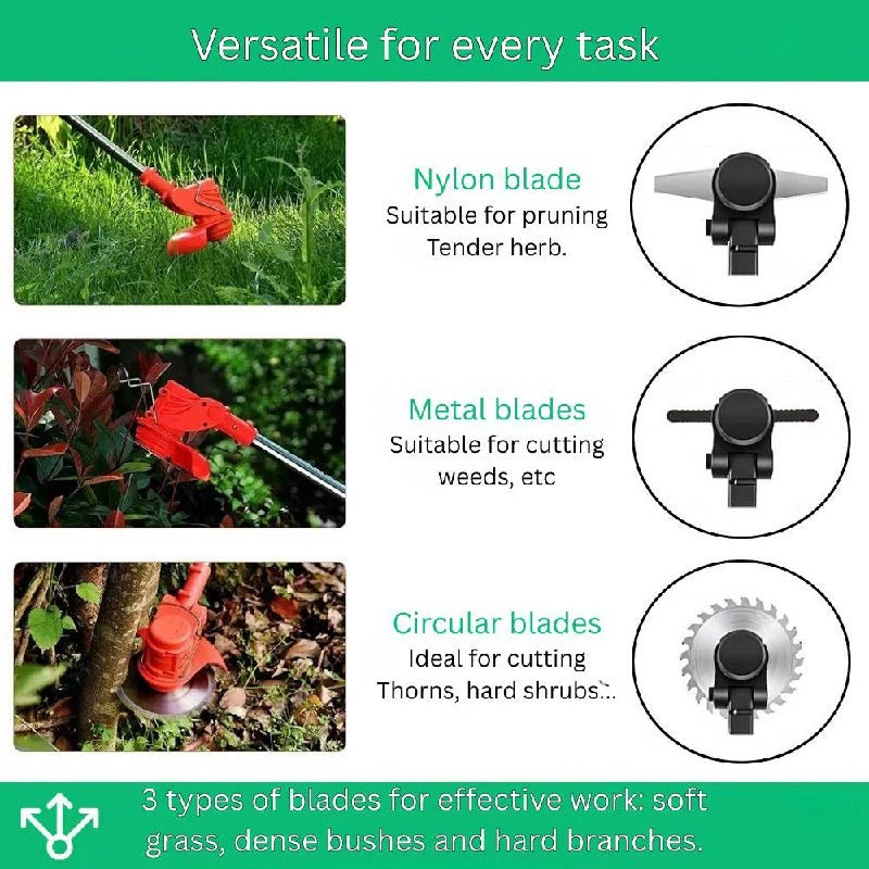 21V Cordless Brush Cutter & Weed Trimmer with 3 Blades
