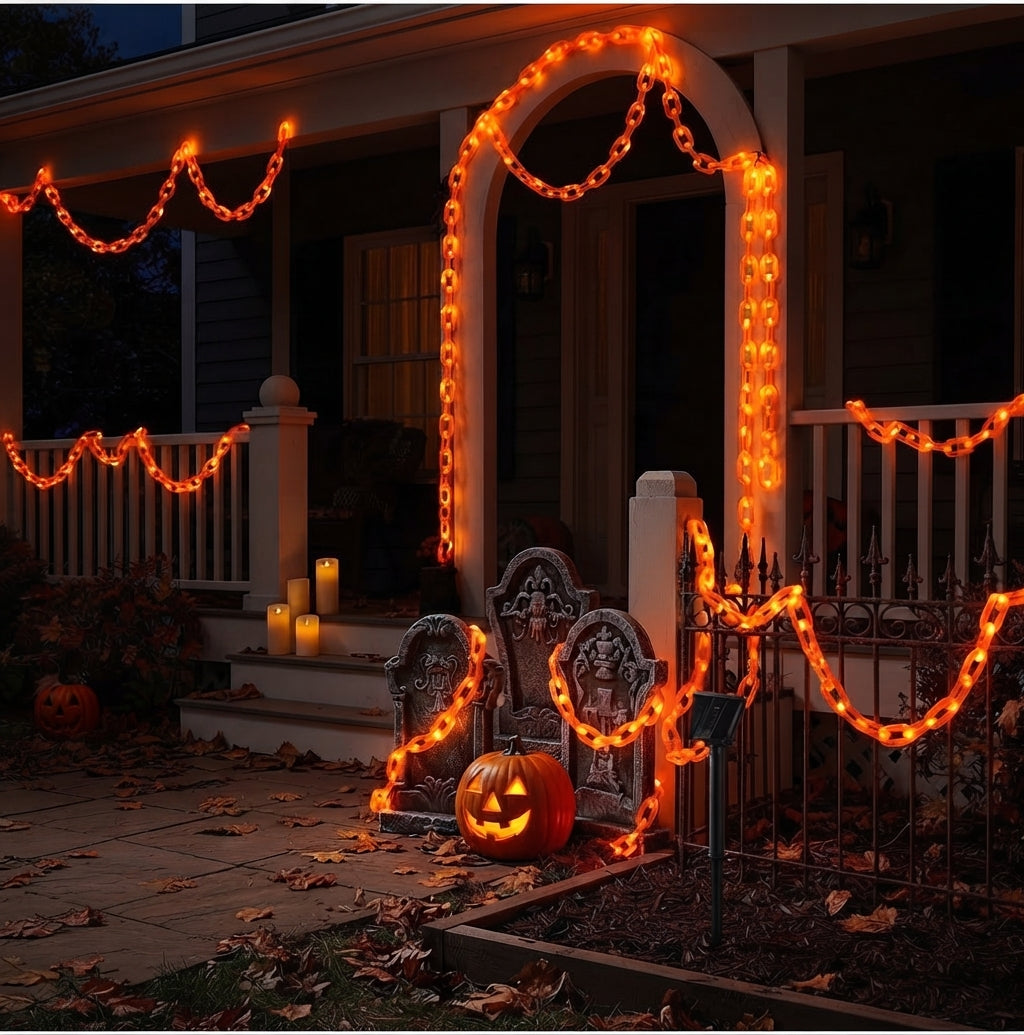 Outdoor Orange Pumpkin String Lights for Halloween Decor