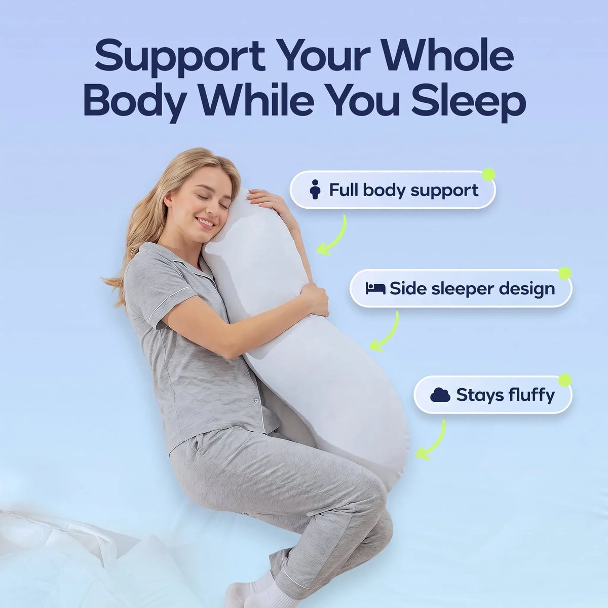 Curved Body Pillow for Side Sleepers, Shredded Memory Foam