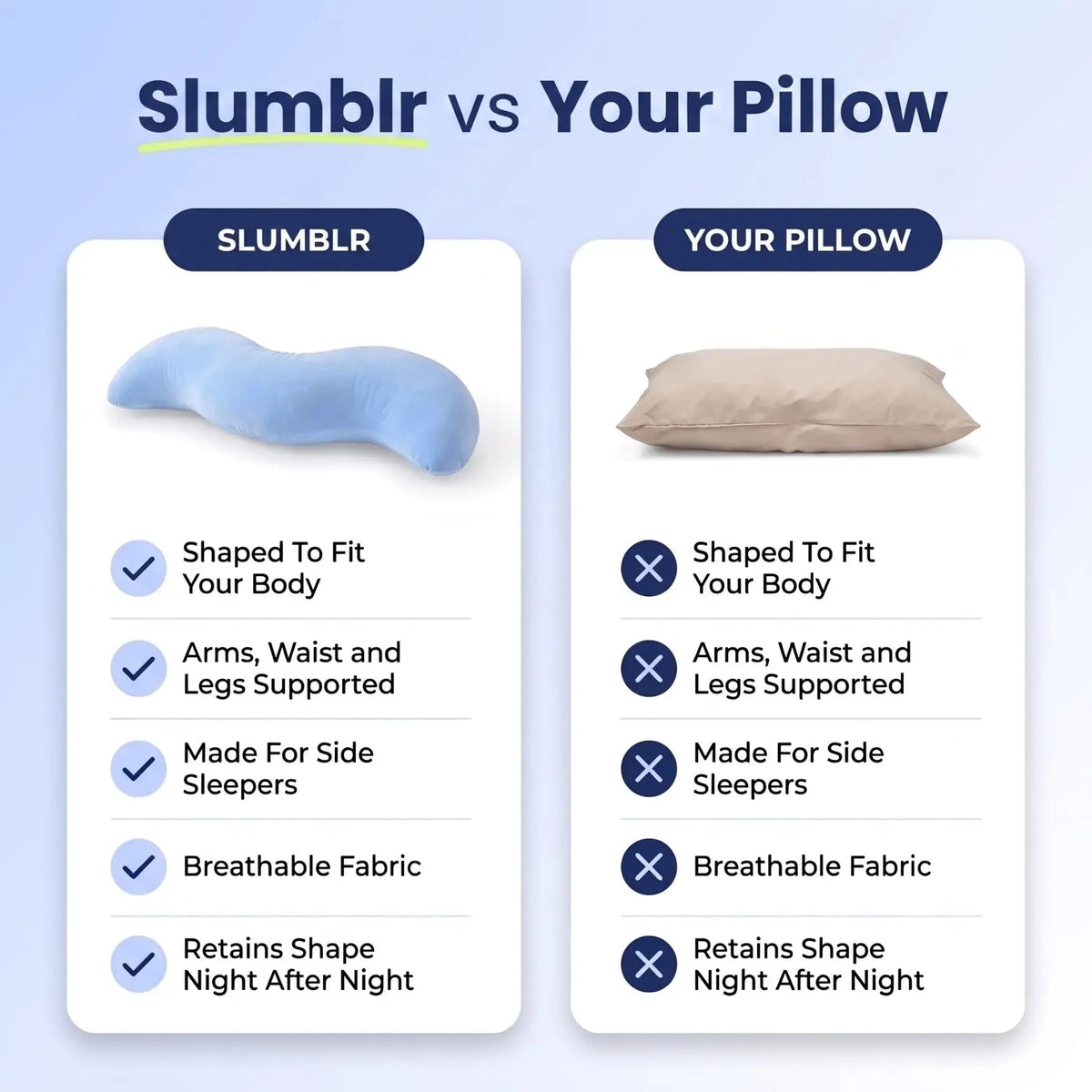 Curved Body Pillow for Side Sleepers, Shredded Memory Foam