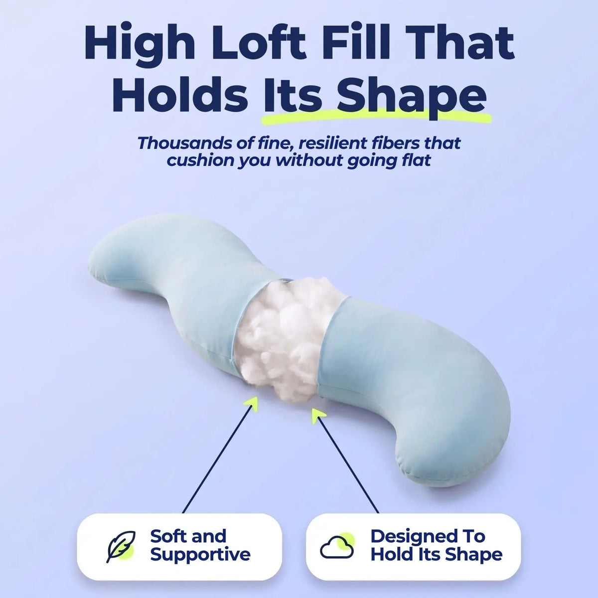 Curved Body Pillow for Side Sleepers, Shredded Memory Foam