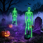 Halloween Outdoor Solar Lights Skeleton 2 Pack, Solar Pathway Lights and Halloween Solar Lights, Halloween Skeleton Decorations Outdoor