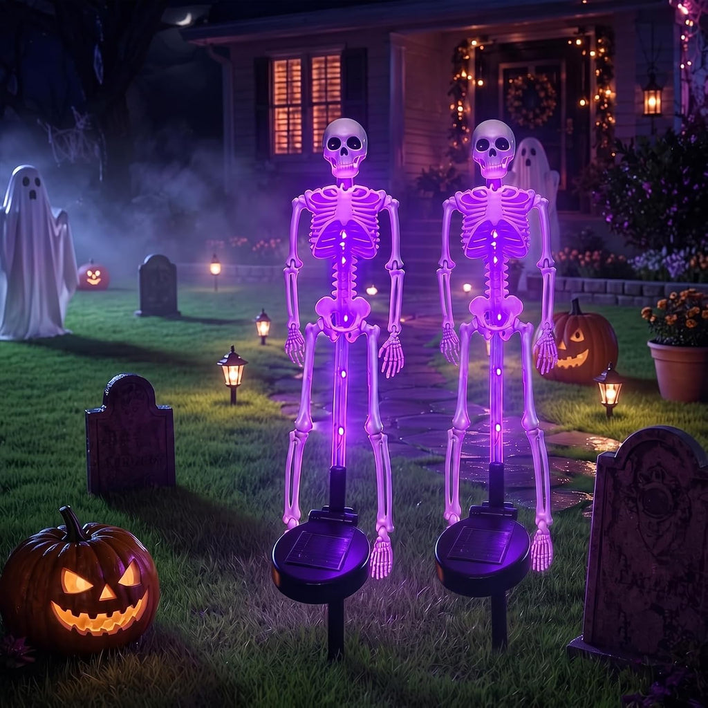 Halloween Outdoor Solar Lights Skeleton 2 Pack, Solar Pathway Lights and Halloween Solar Lights, Halloween Skeleton Decorations Outdoor