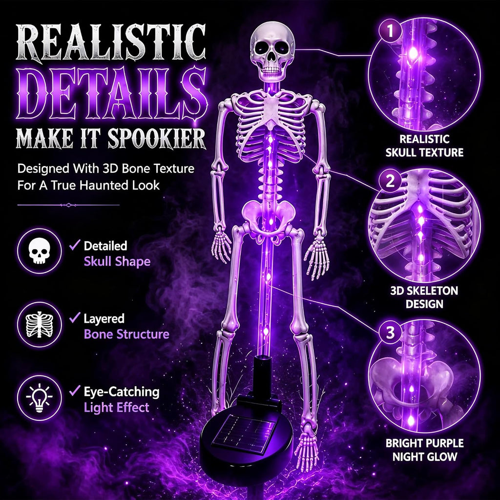Halloween Outdoor Solar Lights Skeleton 2 Pack, Solar Pathway Lights and Halloween Solar Lights, Halloween Skeleton Decorations Outdoor