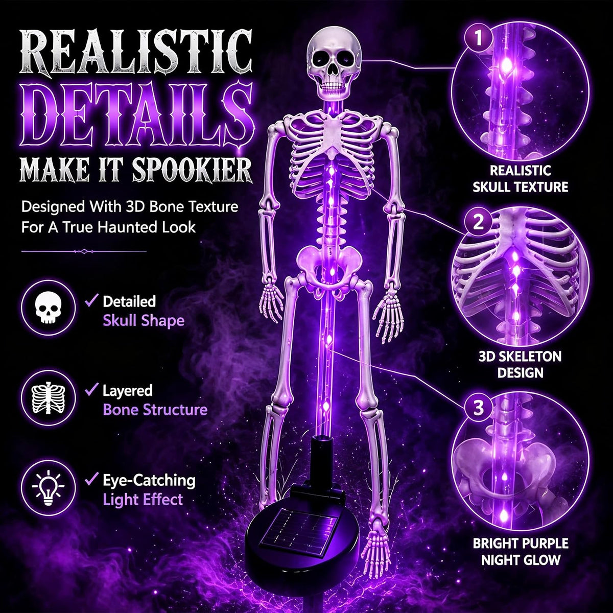 Halloween Outdoor Solar Lights Skeleton 2 Pack, Solar Pathway Lights and Halloween Solar Lights, Halloween Skeleton Decorations Outdoor