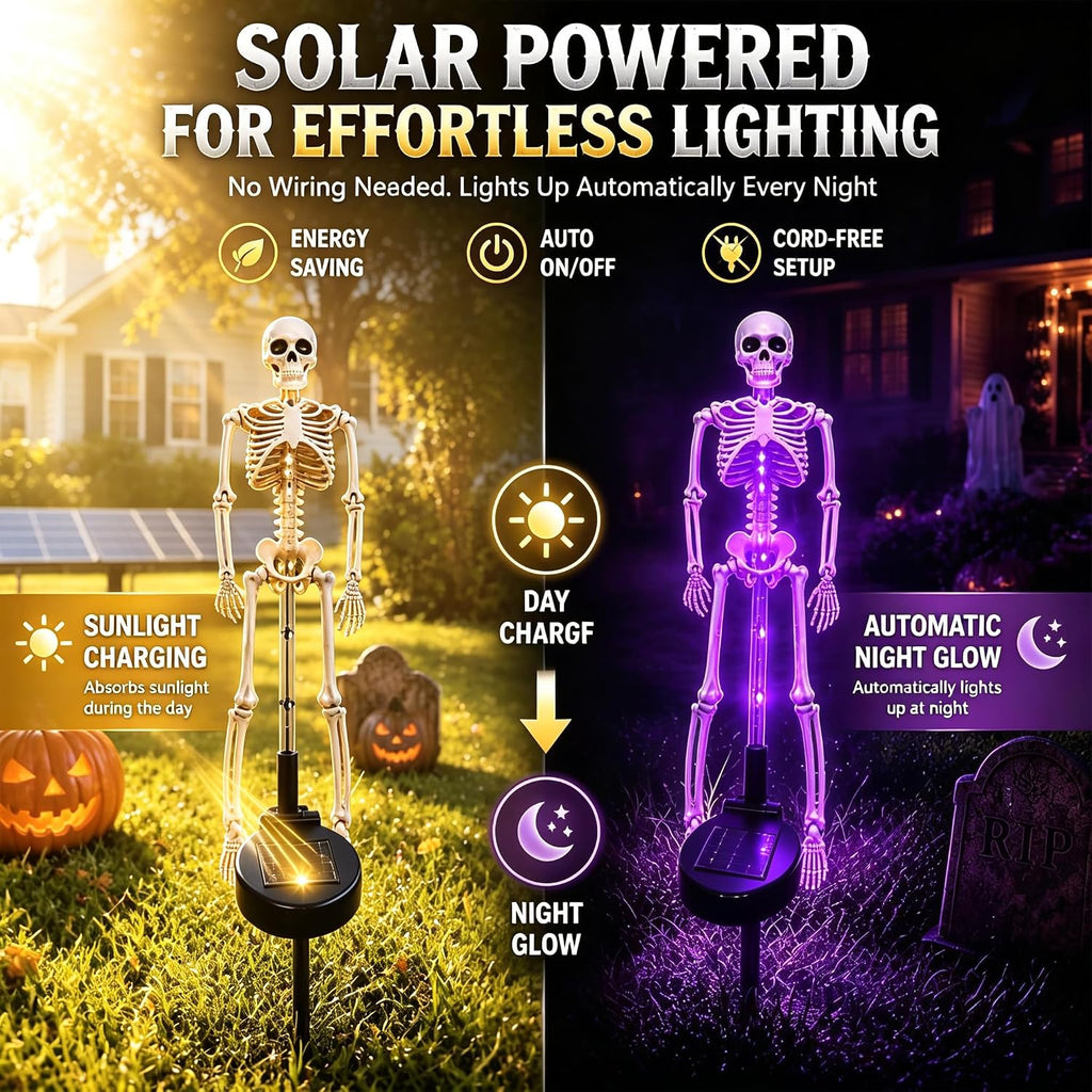 Halloween Outdoor Solar Lights Skeleton 2 Pack, Solar Pathway Lights and Halloween Solar Lights, Halloween Skeleton Decorations Outdoor