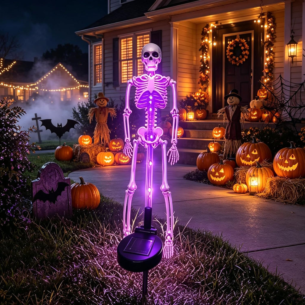 Halloween Outdoor Solar Lights Skeleton 2 Pack, Solar Pathway Lights and Halloween Solar Lights, Halloween Skeleton Decorations Outdoor