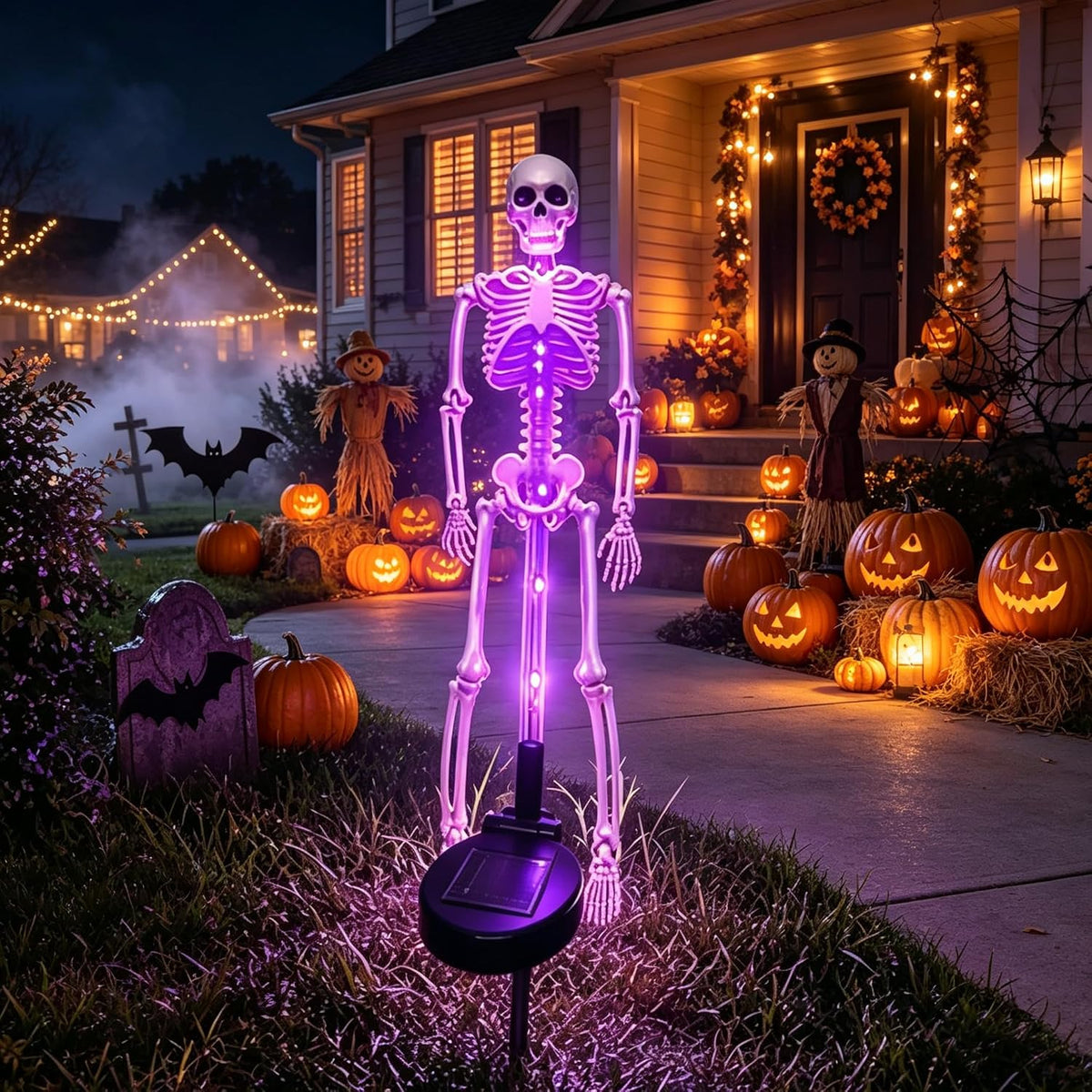 Halloween Outdoor Solar Lights Skeleton 2 Pack, Solar Pathway Lights and Halloween Solar Lights, Halloween Skeleton Decorations Outdoor