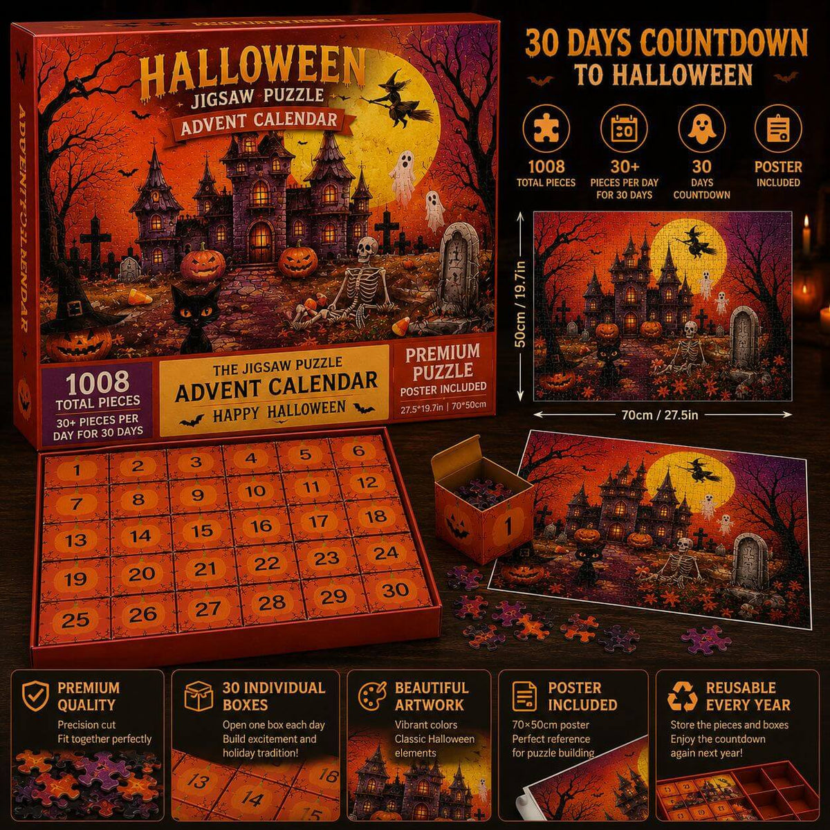 Halloween Countdown Jigsaw Puzzle, 1008 Pieces & 30 Boxes
