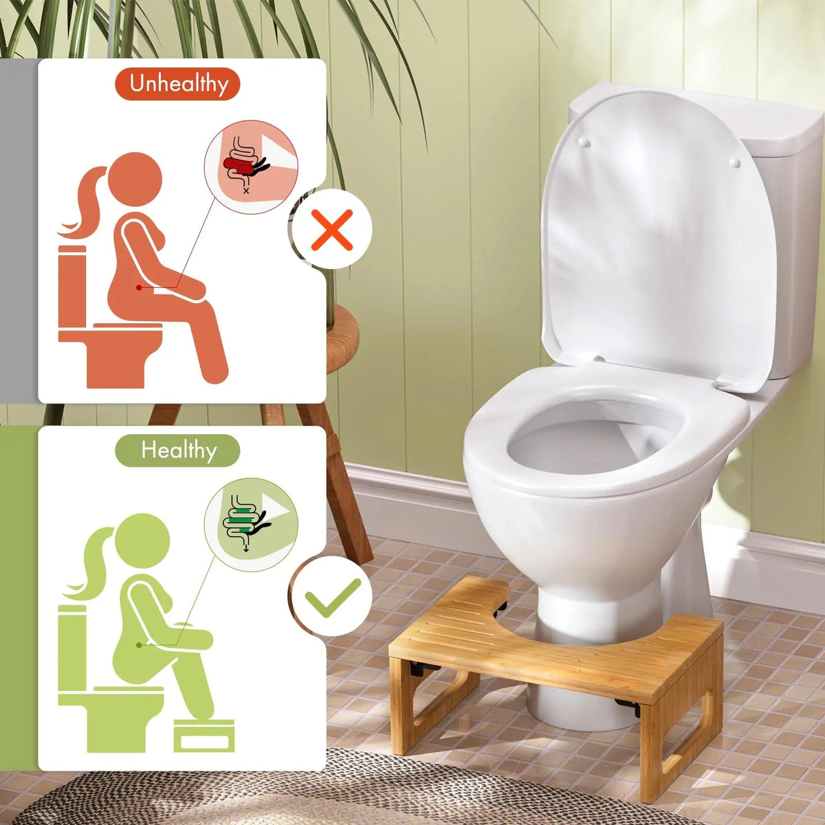 Foldable Bamboo Toilet Foot Stool with Non-Slip Base