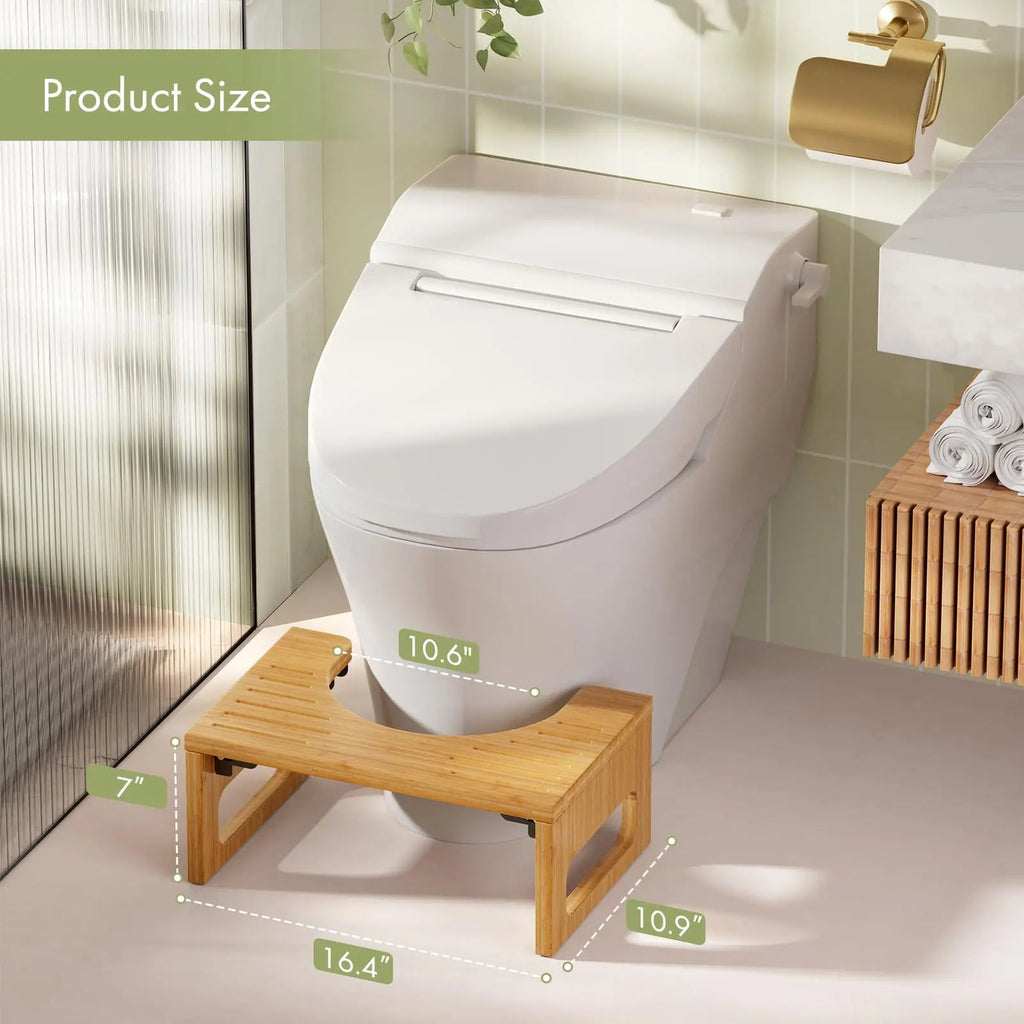 Foldable Bamboo Toilet Foot Stool with Non-Slip Base