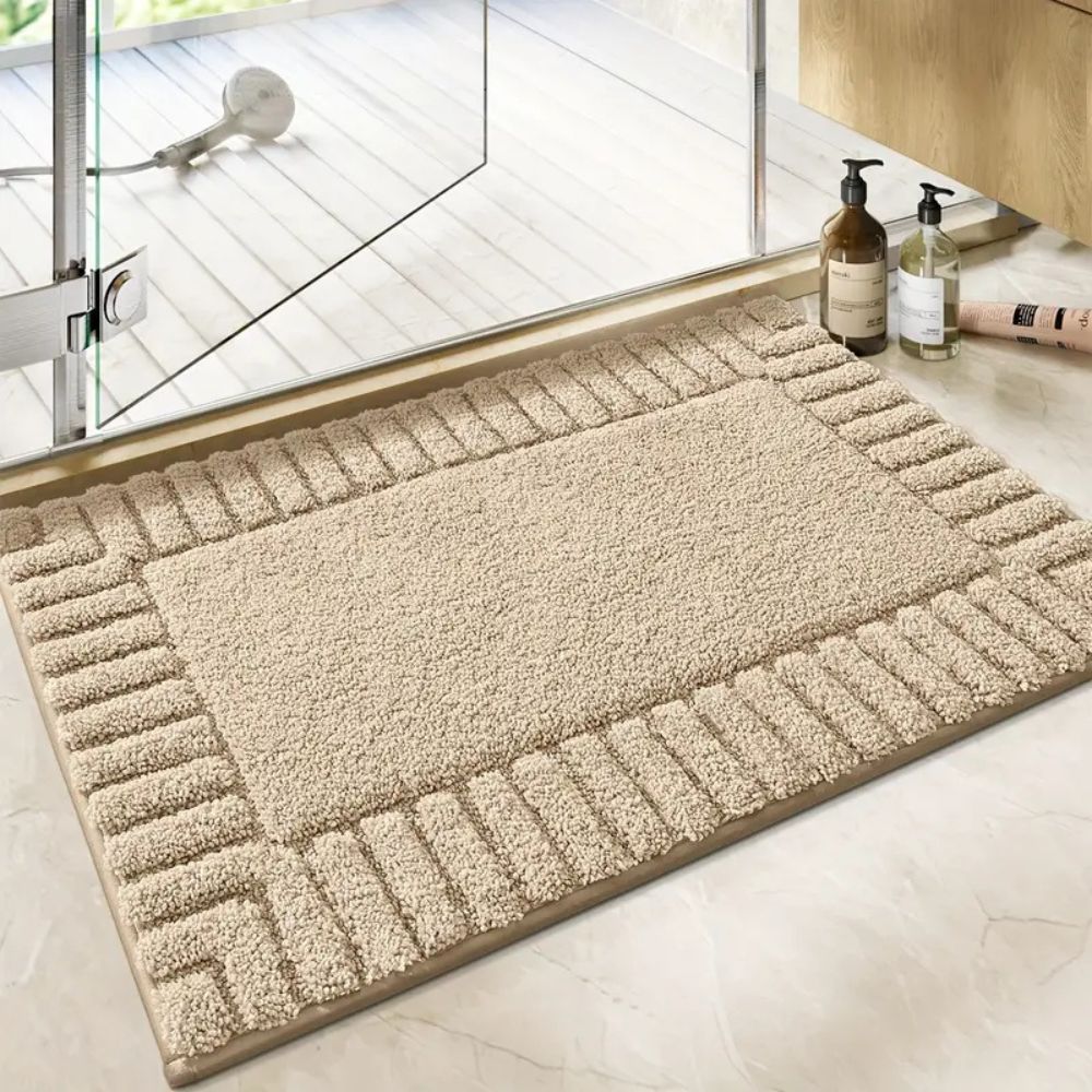 Washable Striped Bath Mat with Soft Flocked Texture