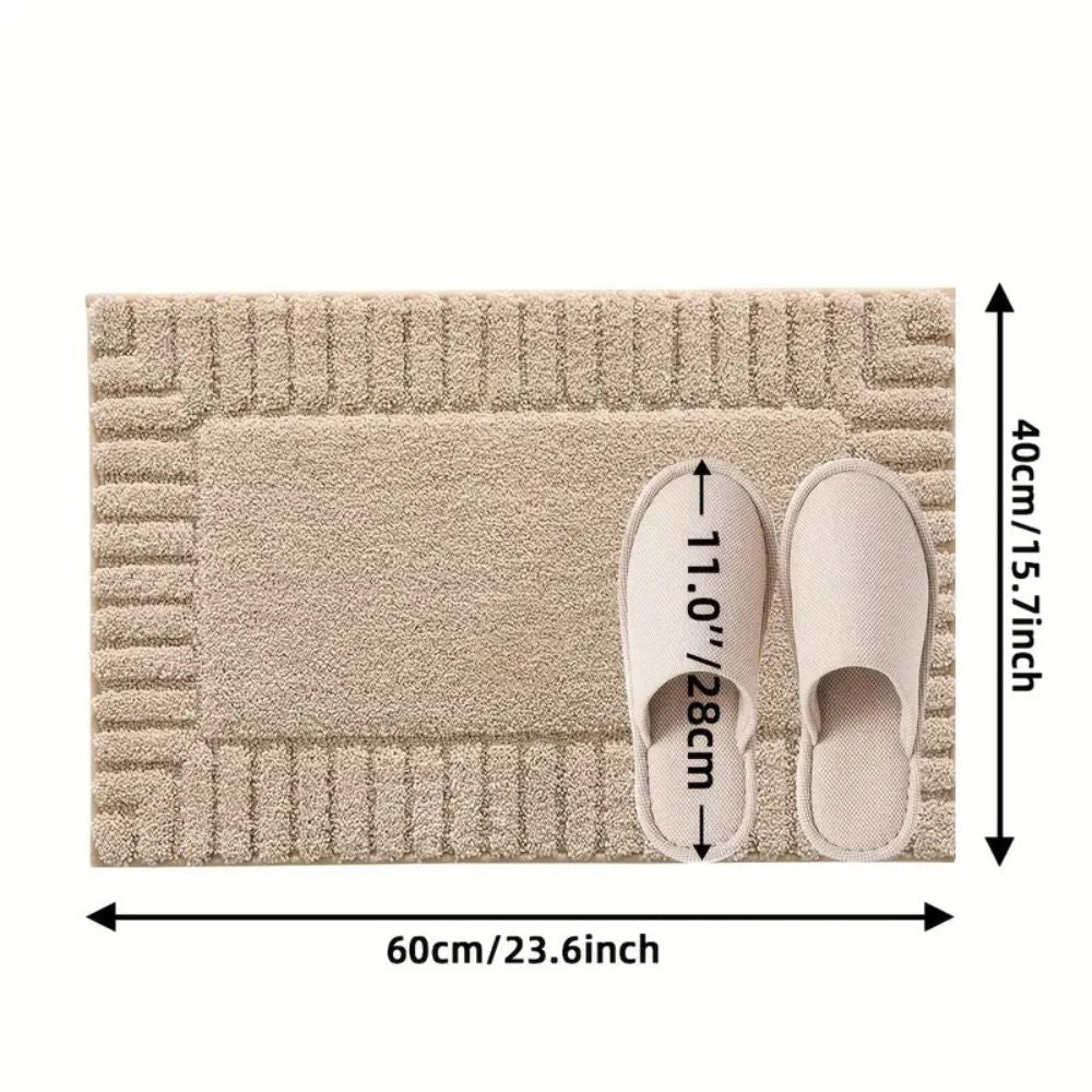 Washable Striped Bath Mat with Soft Flocked Texture