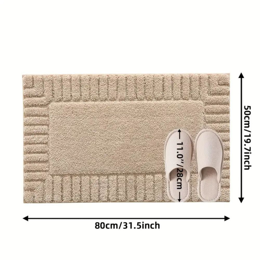 Washable Striped Bath Mat with Soft Flocked Texture