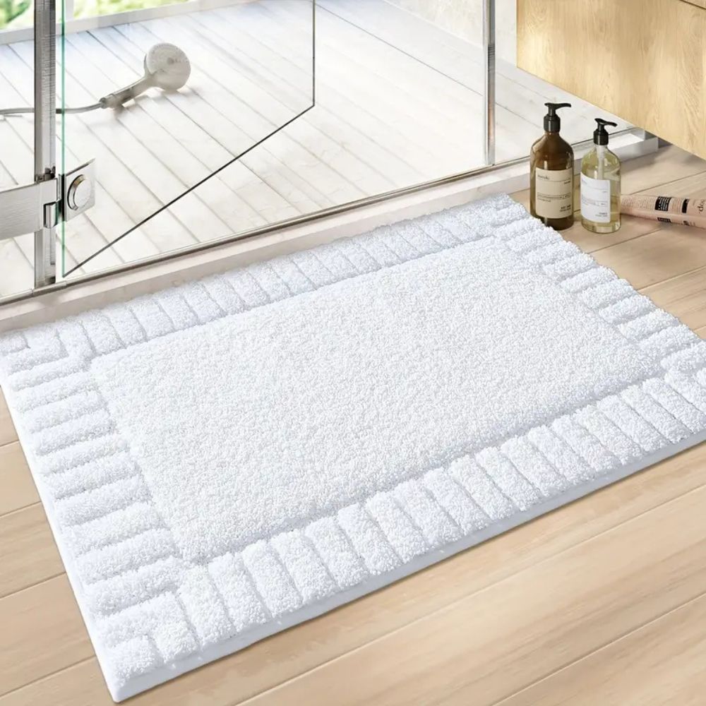 Washable Striped Bath Mat with Soft Flocked Texture