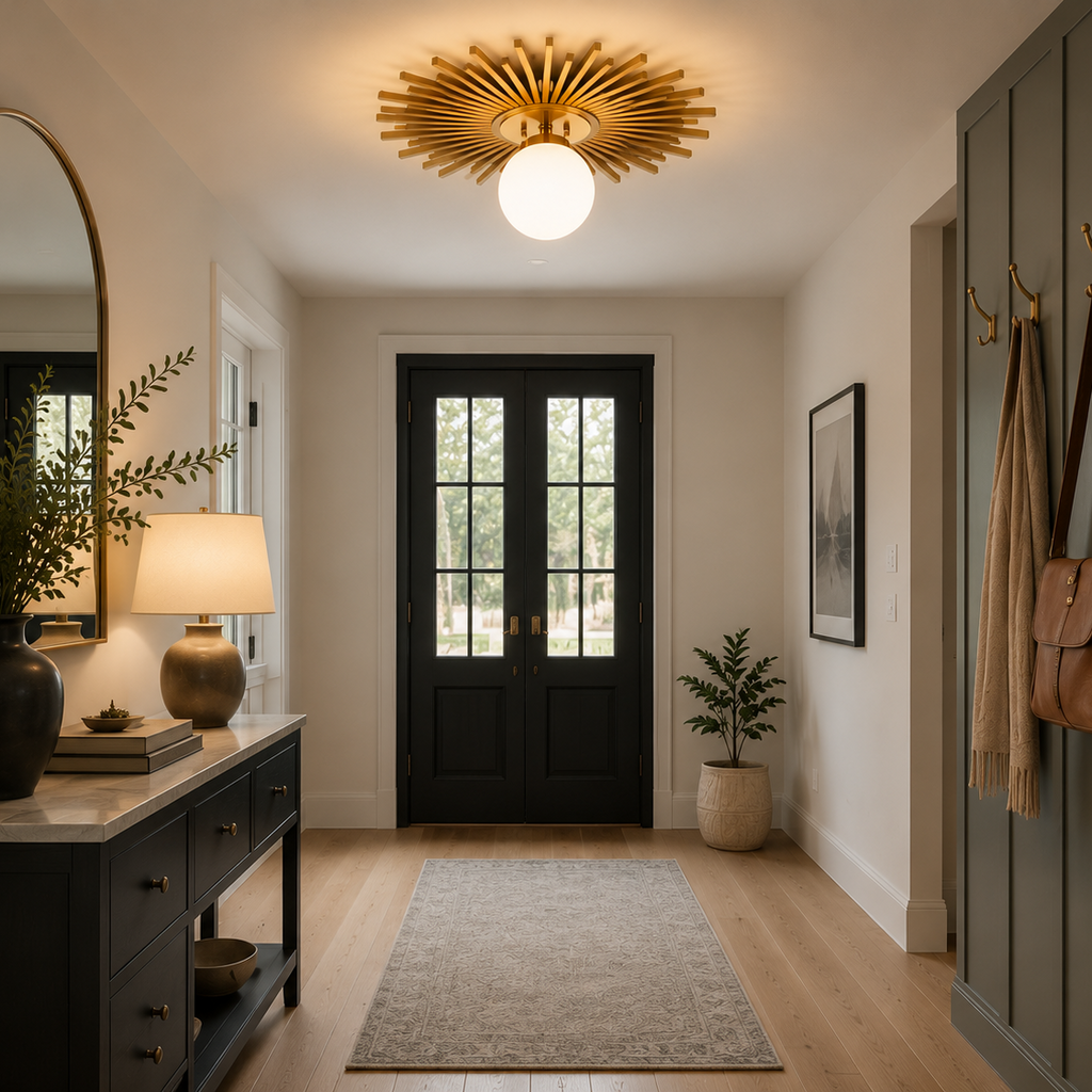 Chicelle Wide Sunburst Warm Antique Brass Ceiling Light