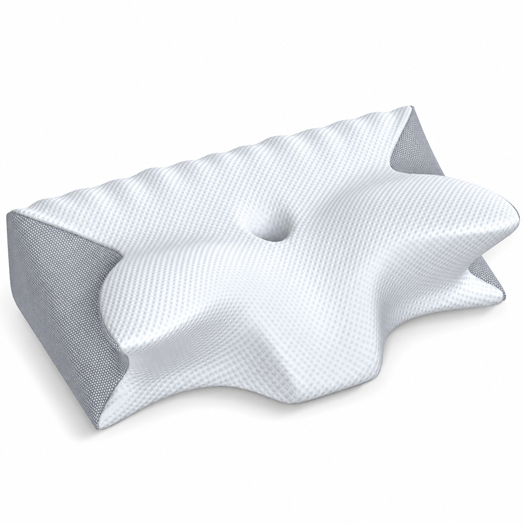 Ergonomic memory foam anti-snore pillow on a white background