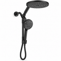 Matte black handheld and fixed shower head combo on a white background