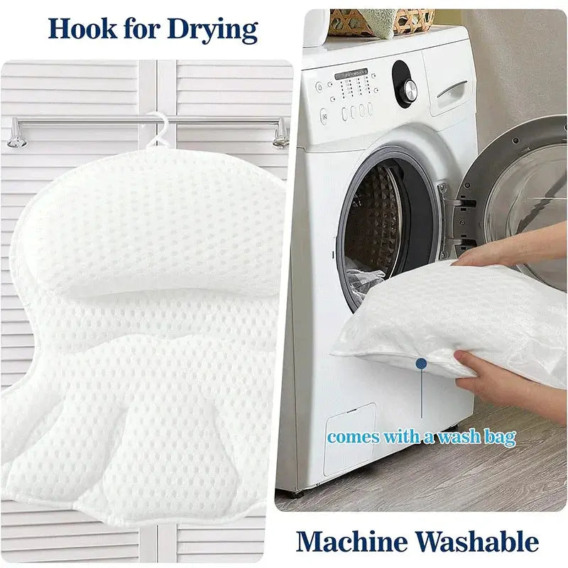 Quick-Dry Bath Pillow with 6 Suction Cups and Air Mesh