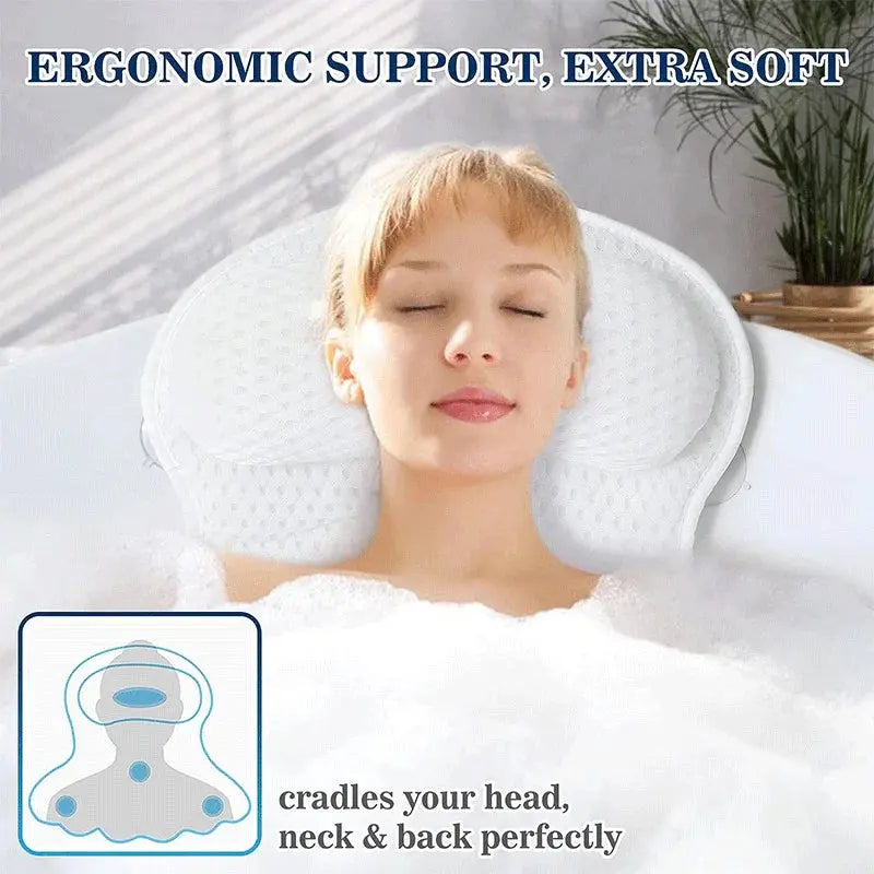 Quick-Dry Bath Pillow with 6 Suction Cups and Air Mesh