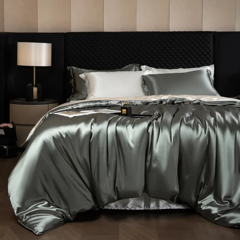 4 Piece Satin-Look Duvet Cover Bedding Set with Sheet
