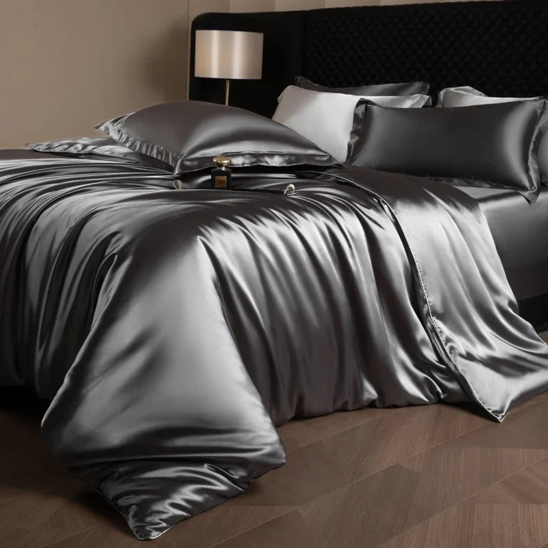 4 Piece Satin-Look Duvet Cover Bedding Set with Sheet