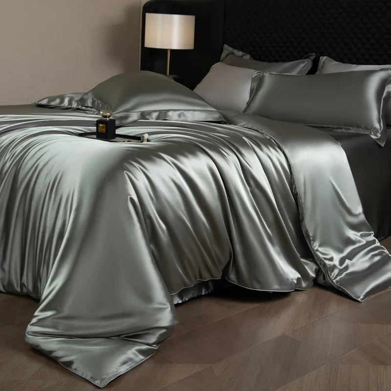 4 Piece Satin-Look Duvet Cover Bedding Set with Sheet