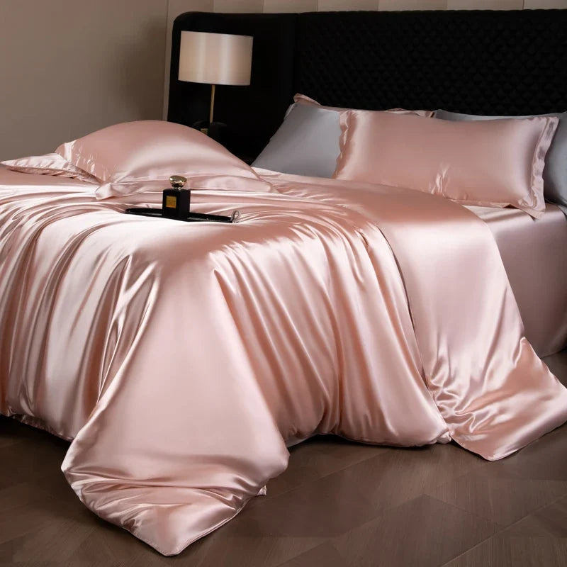 4 Piece Satin-Look Duvet Cover Bedding Set with Sheet