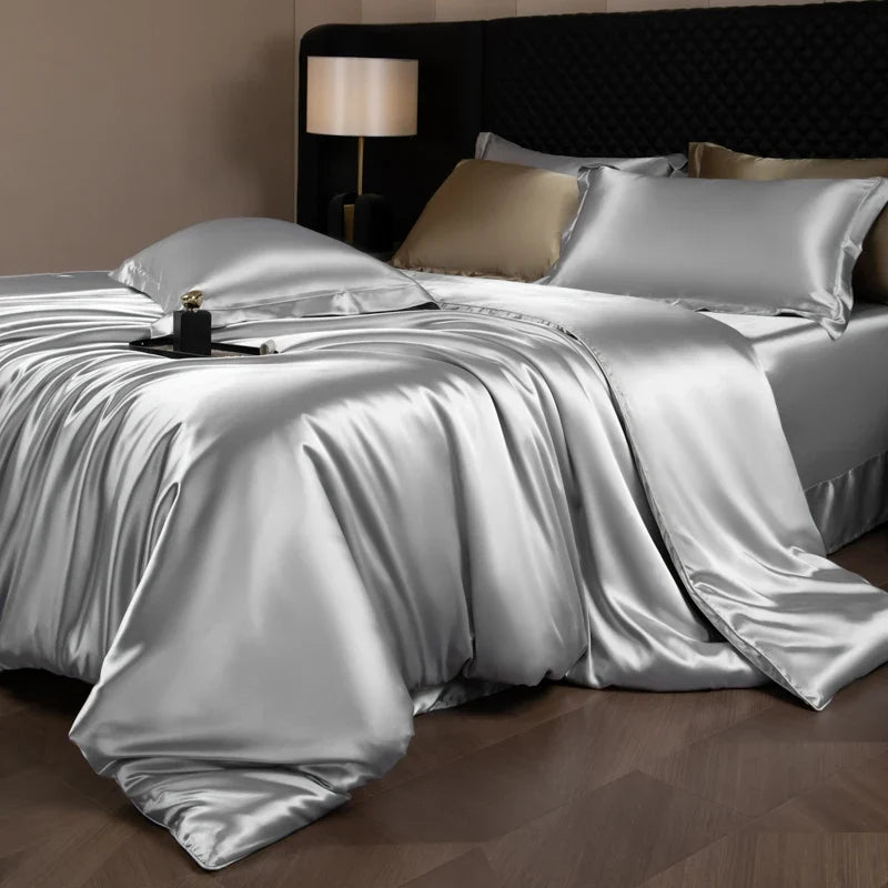 4 Piece Satin-Look Duvet Cover Bedding Set with Sheet
