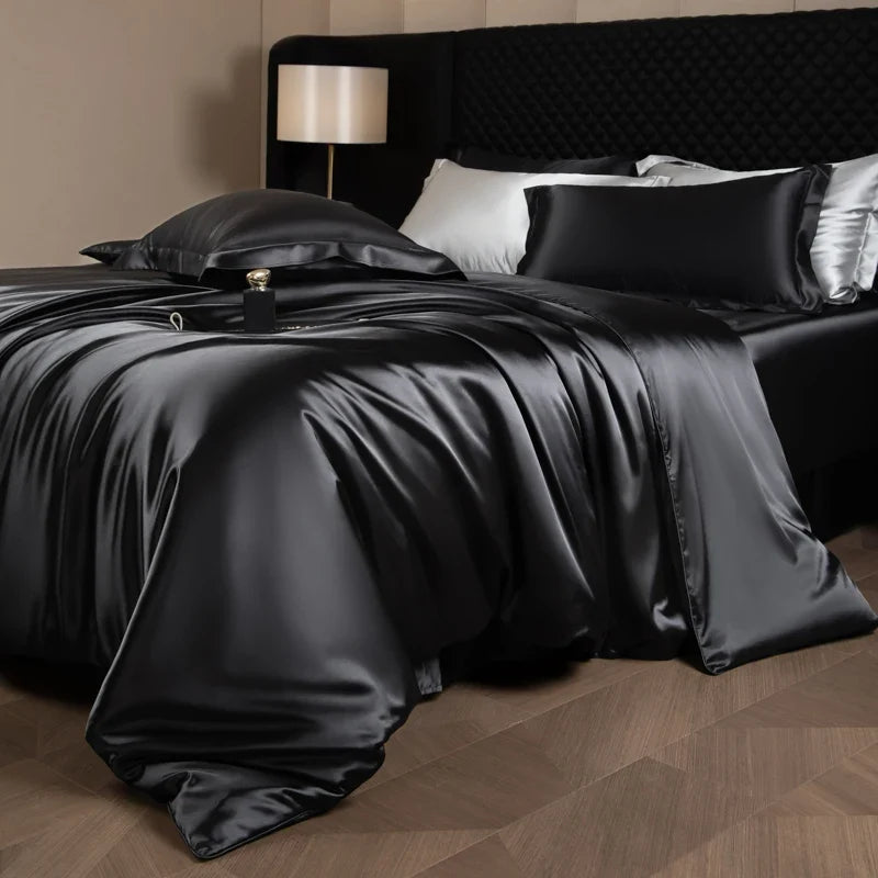 4 Piece Satin-Look Duvet Cover Bedding Set with Sheet