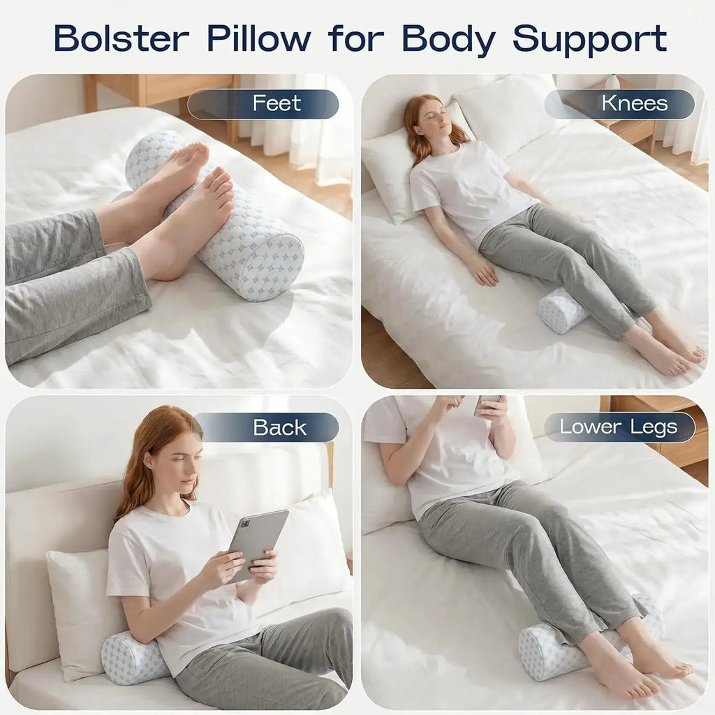 Cooling Memory Foam Neck Roll Pillow with Washable Cover