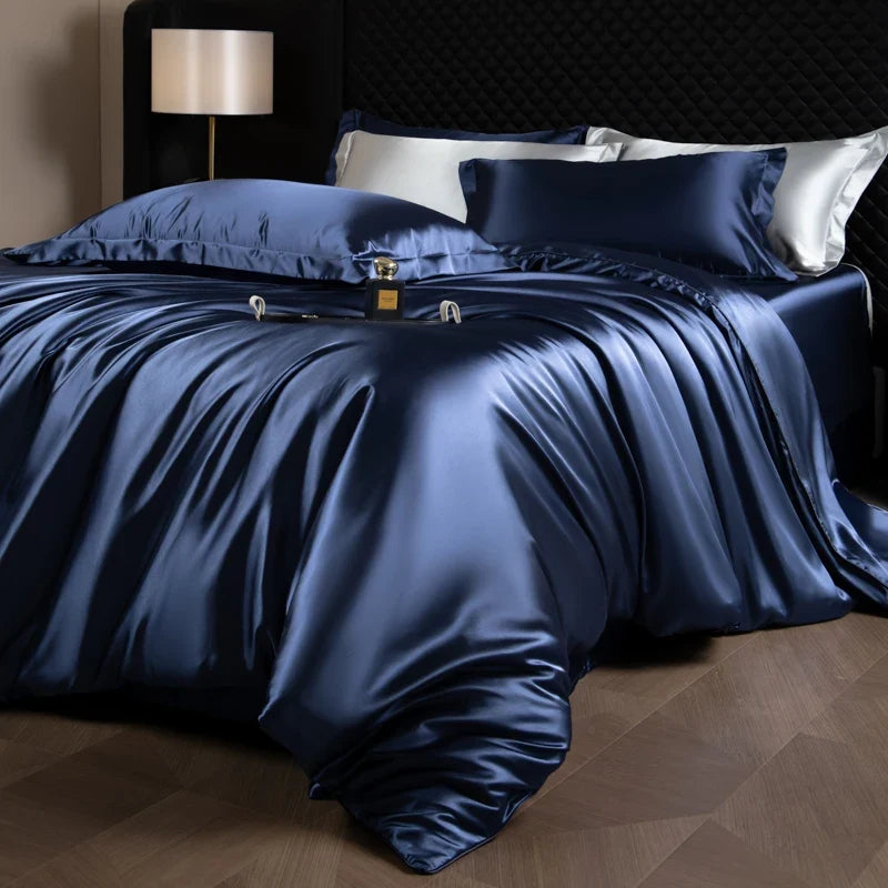 4 Piece Satin-Look Duvet Cover Bedding Set with Sheet