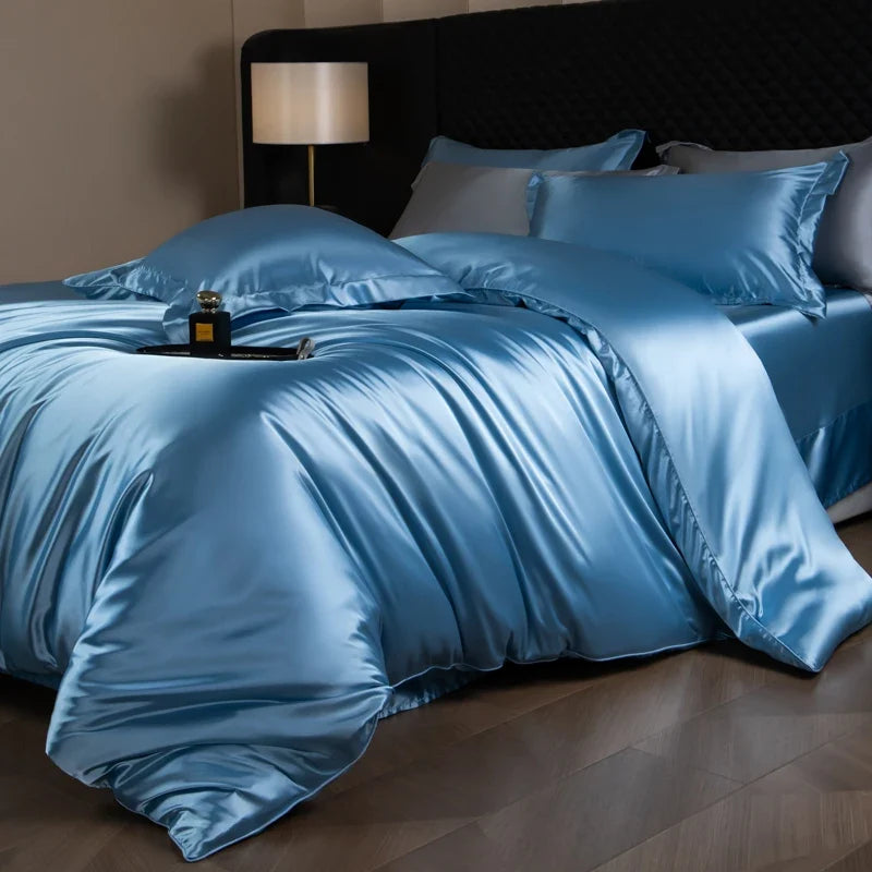 4 Piece Satin-Look Duvet Cover Bedding Set with Sheet