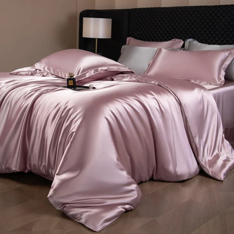 4 Piece Satin-Look Duvet Cover Bedding Set with Sheet
