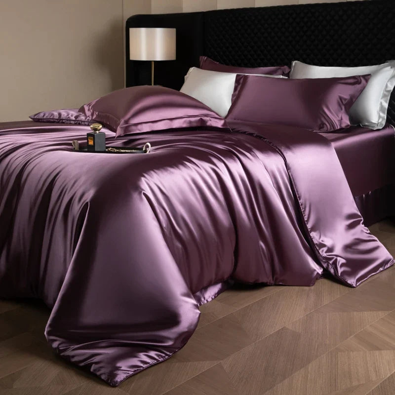 4 Piece Satin-Look Duvet Cover Bedding Set with Sheet