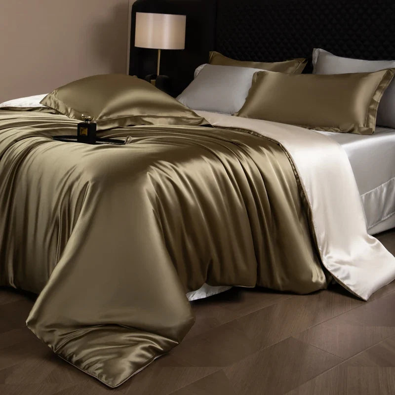 4 Piece Satin-Look Duvet Cover Bedding Set with Sheet