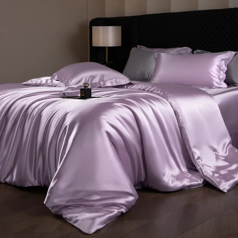 4 Piece Satin-Look Duvet Cover Bedding Set with Sheet