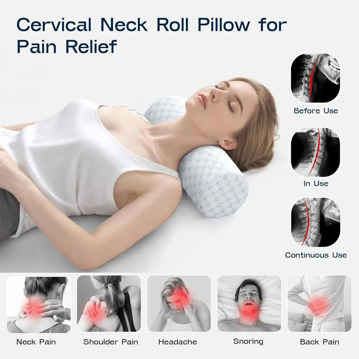 Cooling Memory Foam Neck Roll Pillow with Washable Cover