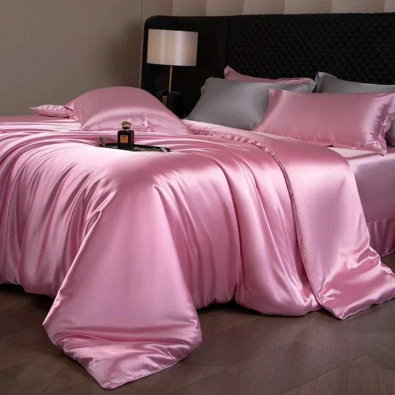 4 Piece Satin-Look Duvet Cover Bedding Set with Sheet